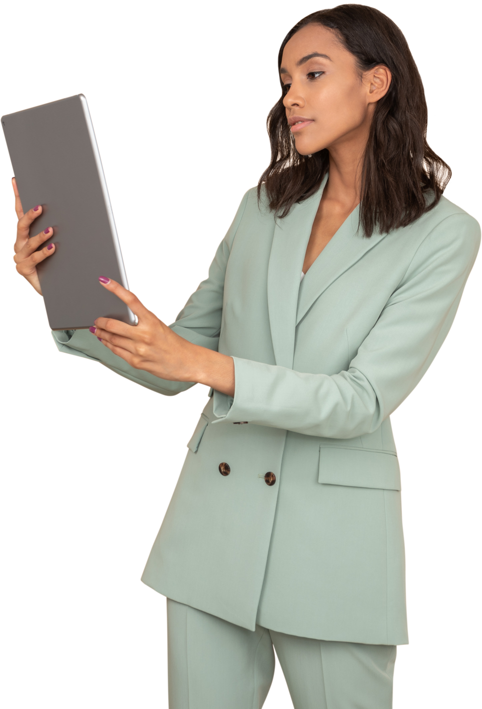 Young Female Professional Holding a Large Tablet Computer